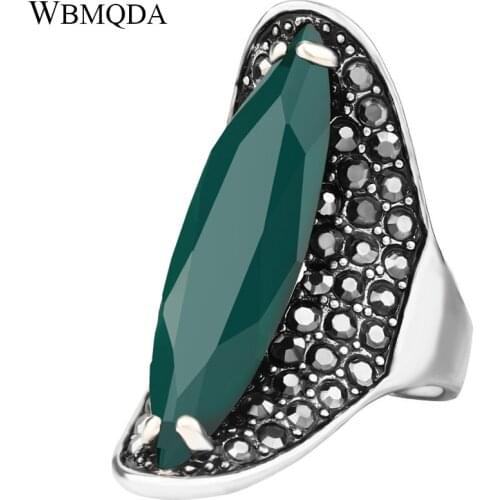 Hot Sales Turkey Jewelry Vintage Bohemian Rings For Women Long Big Rhinestone Silver Plated Ring