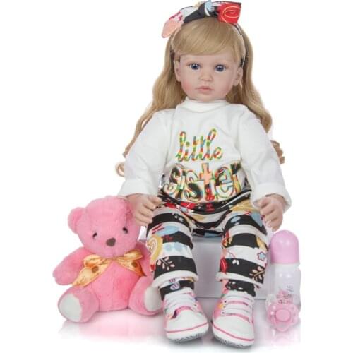 60 cm Silicone Soft Vinyl Reborn Baby Doll Lifelike Princess Doll With Blond Hair Girls Brinquedos Birthday Gift Play Doll Toys