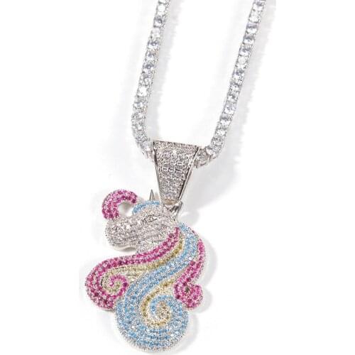 Cartoon Characters Pendant Bling Cubic Zirconia Unicorn Necklace Hip Hop Jewelry Men Women Gift