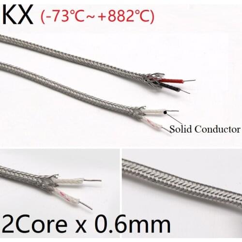 KX Type 2Core x 0.6mm Thermocouple Wire Stainless Steel Shield Fiber Braid Insulated High Temperature Sensor Compensation Cable