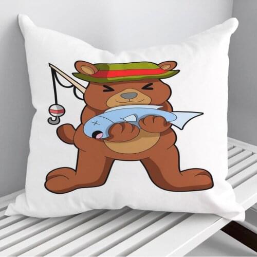 Bear Fishing Fish Throw Pillows Cushion Cover On Sofa Home Decor 45*45cm 40*40cm Gift Pillowcase Cojines Dropshipping