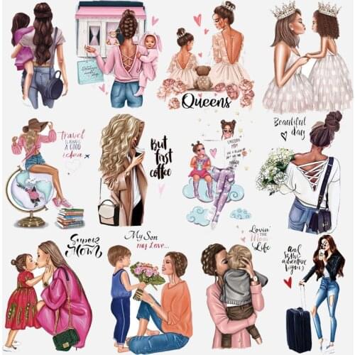 Fashion Mom/Baby Patches Cartoon Heat Transfers Patch For Clothing Children Cute Girls Dress T-shrit Iron On Transfer On Clothes