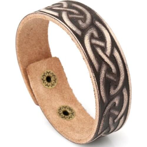 Fashion Punk Vintage Handmade Jewelry Branding Pattern Charm Genuine Leather Cuff Bracelet Wristbands Rope Ethnic Retro Bangle