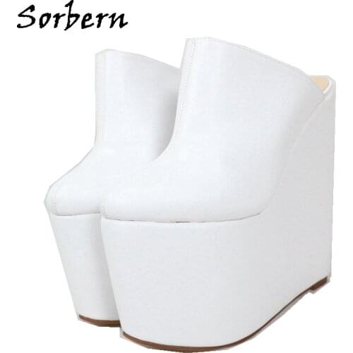 Sorbern White Slip On Mules Wedge Platform High Heels Pointed Toe 7 Inch Heels Womans Designer Shoes Custom Multi Colors