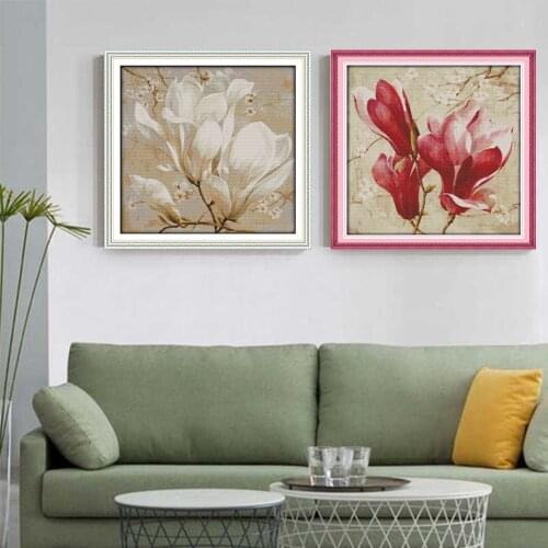 HUACAN DIY Cross-Stitch Flowers Embroidery Needlework Sets Cross Stitch Flower White Canvas 11CT 14CT Gift Home Decoration