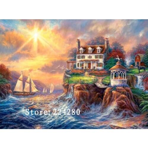 New Needlework,14CT For Handwork Counted Coast House Scenery Embroidery,DIY Cross stitch kits,Art Cross-Stitching Home Decor