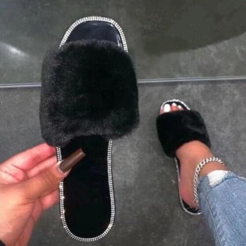 NEW Winter 2021 Home Durable Fashion All-match Sandals Single Layer Furry Flat Non-slip Large Size Ladies Candy Color Slippers