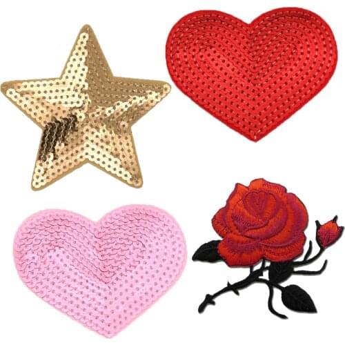 New Sequined Badges Star Heart Iron on Patch Colorful Emblems Hat Bag Shoes Clothes DIY Sewing Crafts Child Handmade Decorations