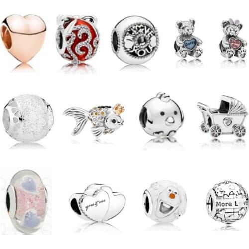 NEW 100% 925 Sterling Silver Charms Bead Bear Fish Tigon Fit Bracelets Glass beads DIY bracelet The factory wholesale