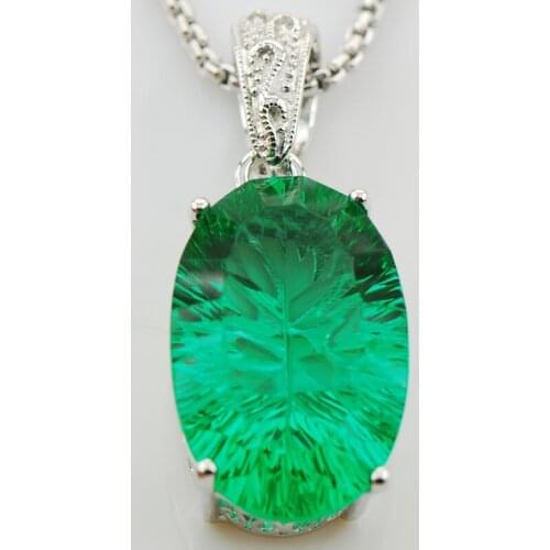 Huge Concave Cut Green Crystal Zircon 925 Sterling Silver Pendant TE550