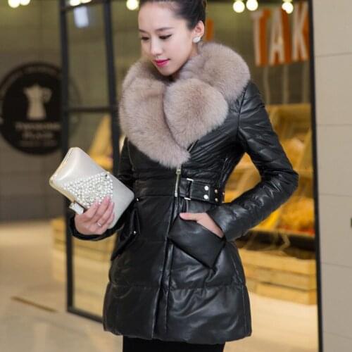 Coat Sheepskin Female Fox Fur Collar Down Jacket Winter Coat Women Real Leather Jacket Long Jackets Chaqueta Mujer MY s
