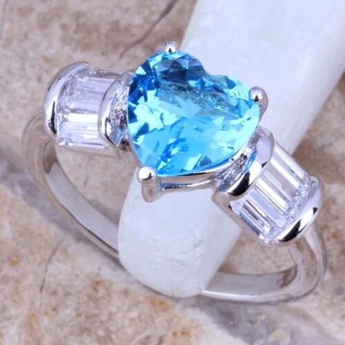 Superior Sky Blue Cubic Zirconia White CZ Silver Plated Womens Jewelry Ring Size 6 / 7 / 8 / 9 R0478