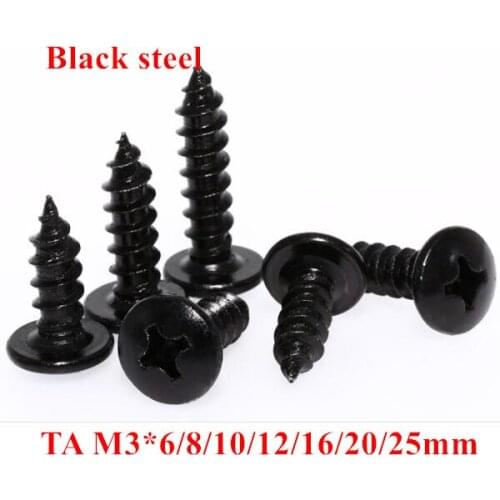 100pcs TA M3*6/8/10/12/16/20mm Phillips Truss Head Self Tapping Screw Cross Recessed Mushroom self-tappping Screws Black Steel