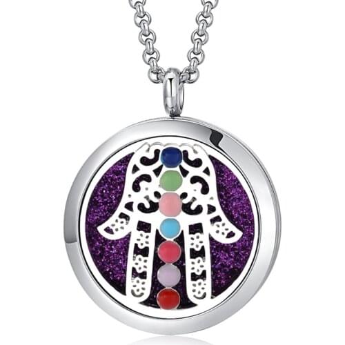 Seven Colorful Palm Aroma Diffuser Necklace Stainless Steel Pendant Perfume Lockets Essential Oil Aromatherapy Necklace Jewelry