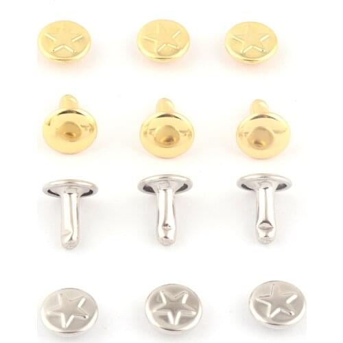 9mm Silver Metal Double Cap Star Rivets,Button Round Rapid Rivet,Rivet Studs for Purse Bags Handbags Shoes Belts Leather Craft