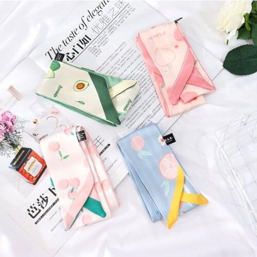 2021 New Summer 126*6 Cartoon Fruit Neck Band Silk Scarf Ribbon Headband Belt Versatile Scarf Small Thin Scarf For Women
