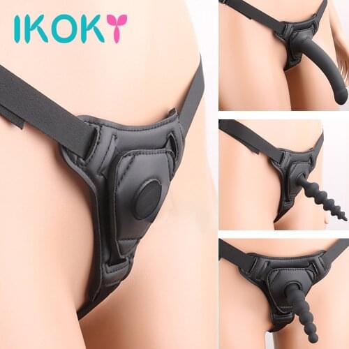 IKOKY Lesbian Strapon Dildo Panties Adjustable Realistic Penis Pants SM Bondage Sex Toys for Women Forced Orgasm Belt