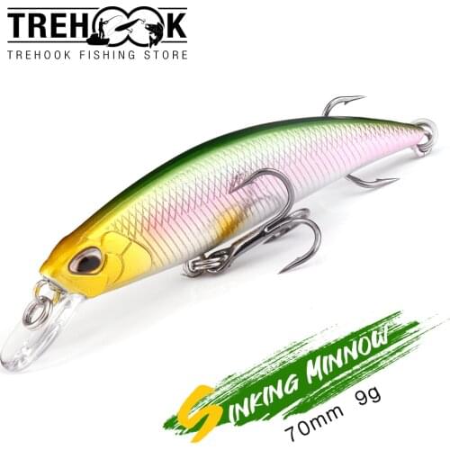 TREHOOK Sinking Minnow Lures For Fishing Pike Wobblers 70mm 9g Crankbait Black Minnow Fishing Lure Hard Artificial Bait Tackle