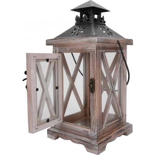 Retro European Wooden Windproof Candle Stand Glass Hanging Candlestick Lantern Holder Church Wedding Home Party Ornaments