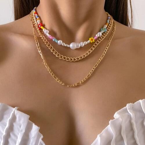 DIEZI Handmade Vintage Baroque Imitation Pearl Acrylic Beads Choker Necklace Bohemian Flower Pendant Necklaces Women Jewelry