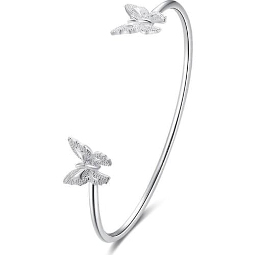Top Quality Woman Fashion Jewelry Butterfly Design For OL Real 925 Sterling Silver Lady Bangles Adjustable Sizes