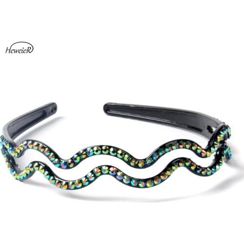 Green Crystal Rhinestone Headband Hairbands Headwear Girls Lady Women Plastic Hair Hoop Jewelry Accessories