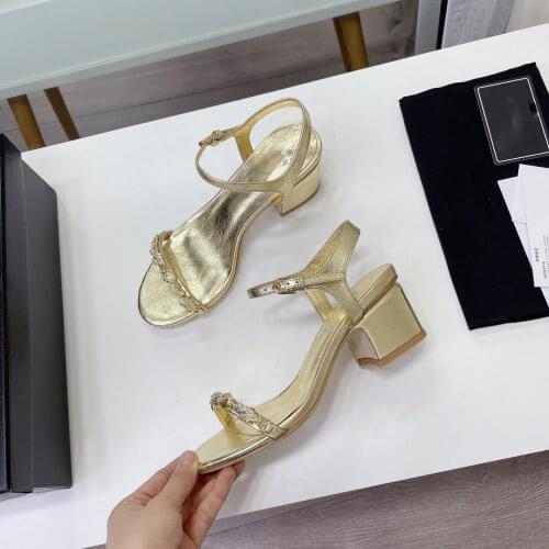 Pearl Leather Sandals Women New Rhinestone Decor Ladies High Heels Buckle Strap Summer Shoes Woman Casual Sandalias Mujer 2021