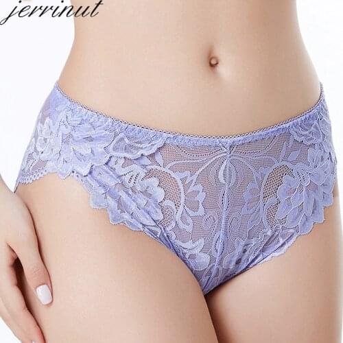 Jerrinut Full Lace Panty For Women Plus Size XL XXL XXXL XXXXL Briefs Underwear Lingerie Intiamtes Transparent Mid Waist Panties