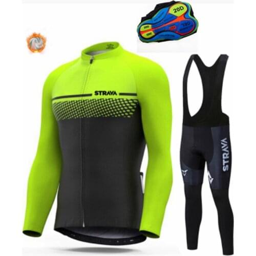 STRAVA Winter Custom Mens Long Sleeve Outdoor Sports Warm Plain Color Long Sleeve Windproof Professional Cycling Jersey WearSet
