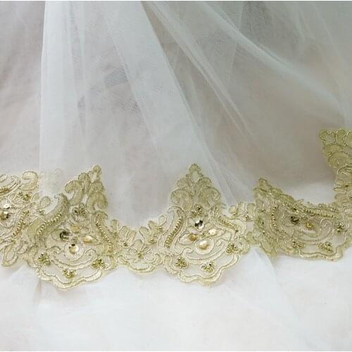 Gold Alencon Lace Trim Golden Beaded Sequins Cord Lace Trim High Quality Wedding Lace Fabric Handmade DIY Clothes Accessories