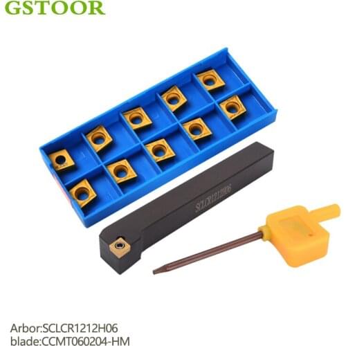 1pc SCLCR1212H06 Lathe Turning Tool Holder + 10pcs CCMT060204 Carbide Insert with T8 Wrench