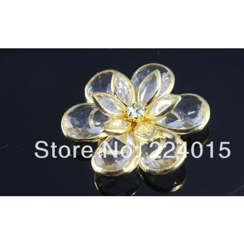 10PCs 35mm Wholesale Clear Gold Plated Flower Rhinestone Garment Accessories Embellishment Findings /Connectors Fit Jewelry DIY