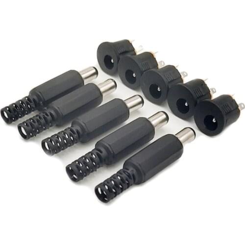 10PCS (5Pairs)DC022K 12V 3A 5.5 x 2.1mm Plastic Male Plugs DC Power Socket Female Jack Screw Nut Panel Mount Connector 5.5*2.1MM