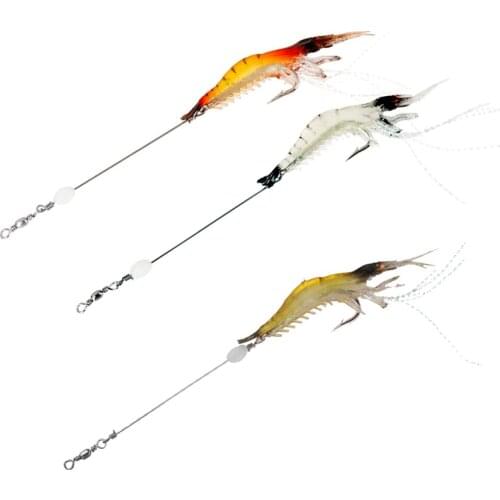3Pcs Soft Shrimp Fishing Lures with Hook Mixed Color Glow in Dark Sea Fishing Crank baits 7.5cm/6.6g