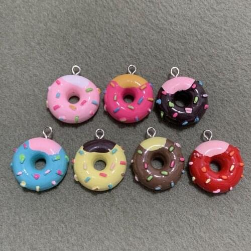 50PCS Resin Simulation Food Donuts Food Pendant DIY Accessories Charm Fashion Handmade Necklace Keychains Earrings Wholesale