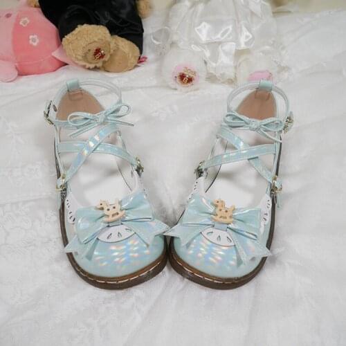 Lolita cute bowknot cross bandage college style flat bottom retro shallow mouth Japanese student fairy shoes kawaii shoes cos
