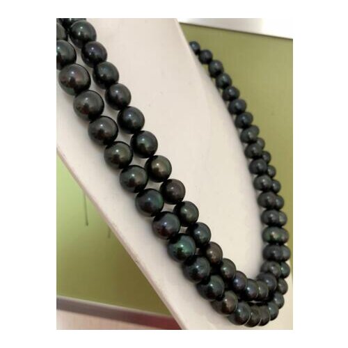 Free shipping >>>>noble jewelry stunning 10-11mm Tahitian round black green pearl necklace