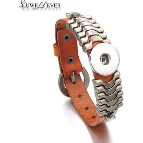 Punk Rock Interchangeable 133 Real Original Genuine Leather Fashion 18mm Snap Button Bracelet Charm Jewelry For Women Men Gift