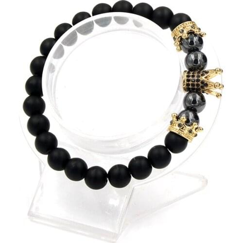 Black Matte Bead Bracelet for Men CZ Crown Beads Accessories Womens Bracelets Boho Wristband Couple Bracelet Friends Gifts