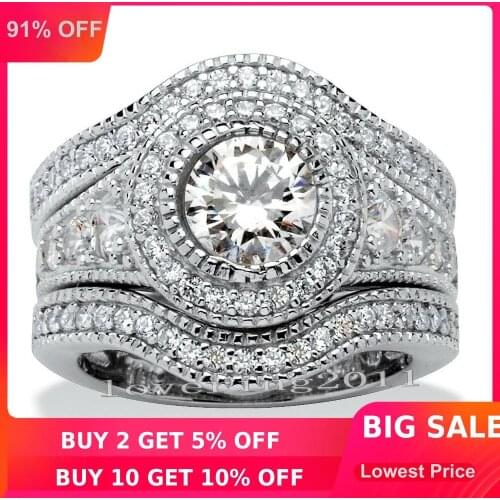 Choucong Antique Jewelry 6mm Stone 5A Zircon stone 10KT White Gold Filled 3 Engagement Wedding Band Ring Set Sz 5-11