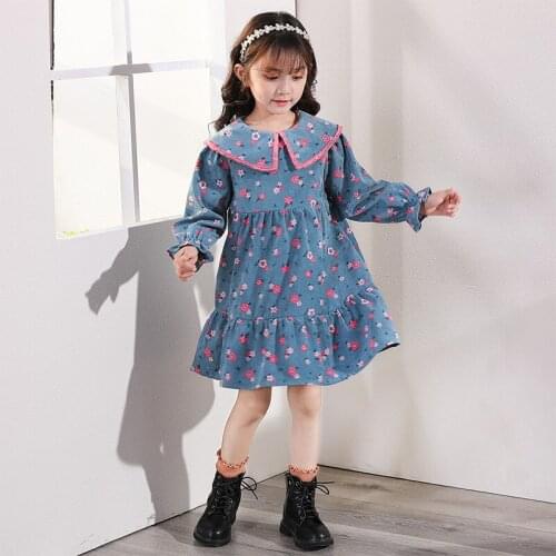 Childrens clothing Korean girl dress autumn new childrens floral dress lotus leaf collar baby girl skirt