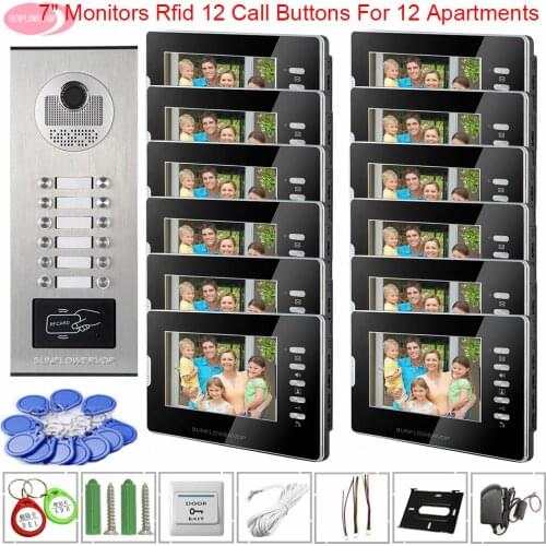 For 12 Apartments Door Station For Video Intercom Video Doorbell With White Or Black Monitor Access Control 7 inch Home Intercom