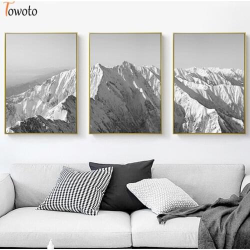Mountains Snow Print Landscape Canvas Painting Nordic Poster 50x70 Black and White Wall Art Wall Pictures for Living Room Decor