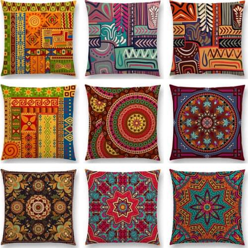 Hot Sale African Animal Symbol Block Boho Geometric Floral Pattern Paisley Carnivale Mandela Flowers Cushion Sofa Throw Pillow