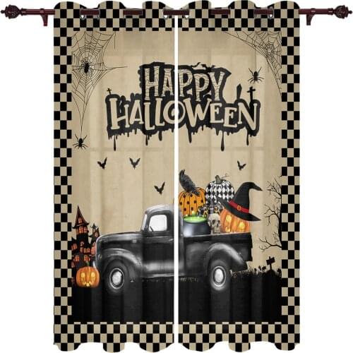 Halloween Truck Crow Bat Window Curtains Kitchen Bedroom Drapes Home Decor Luxury Living Room Backdrop Curtain