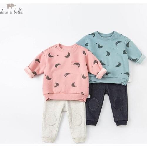 DB18901 dave bella winter baby unisex fashion cartoon clothing sets kids girls boys sets children 2pcs suit