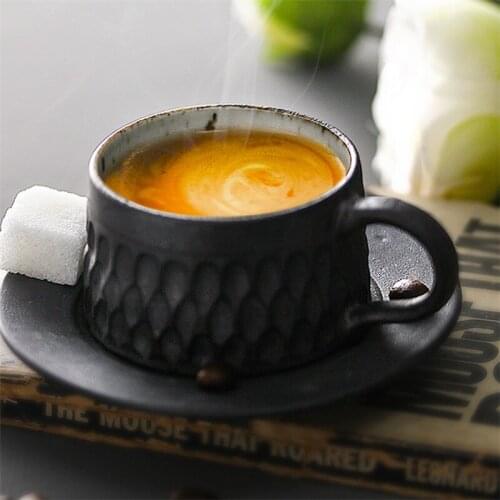 Creative Handmade Ceramic Coarse Pottery Espresso Coffee Cup with Saucer Set Simple Office Milk Yogurt Mug Teacup Drinkware Gift