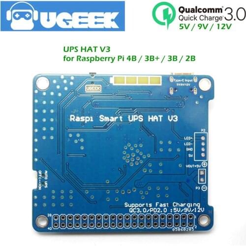 UGEEK UPS 3 HAT for Raspberry 4B/3B+/3B|Support Quick Charge QC3