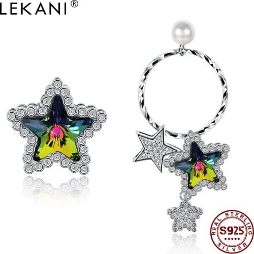 LEKANI 925 Silver Irregular Earrings For Women Big Hoop Star Drop & Star Stud Earrings With Colorful Crystal Wedding Jewelry