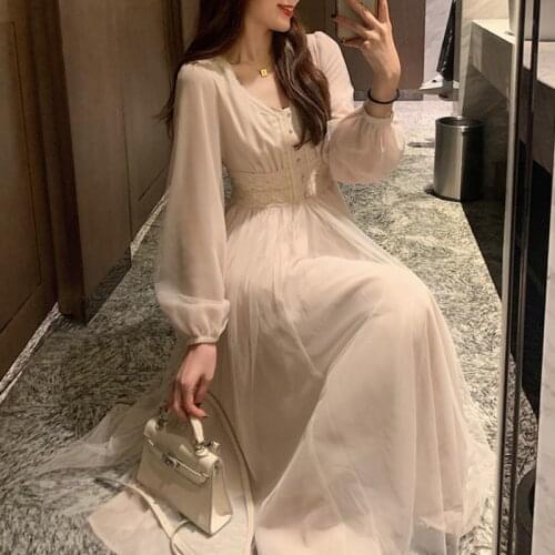 Summer Mesh Dresses For Women Party Casual 2021 Fairy Clothes Long Sleeve Maxi Pink Dress Lolita Harajuku Cottagecore Robes